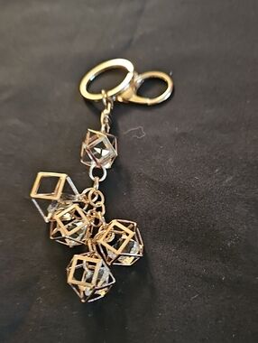 Gold Geometric Cube Keychain Charm - Women Accessories